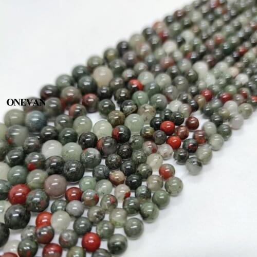 ONEVAN Natural Africa Bloodstone Beads Smooth Round Stone Diy Bracelet Necklace Jewelry Making Beading Gemstone Gift Design