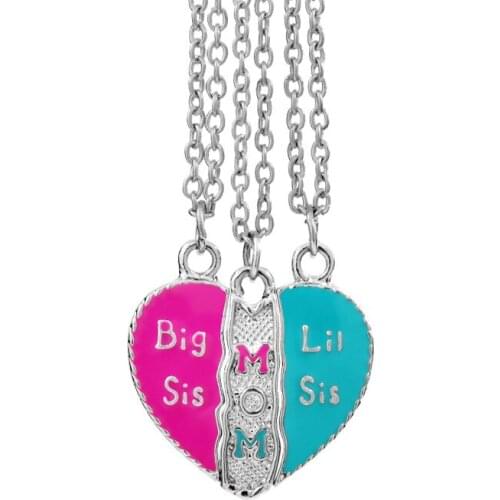 Love Mom Sister Necklaces Crystal Rhinestone Family Daugher Best Friend Heart Round Circle Pendant Chain Necklace Collar Women