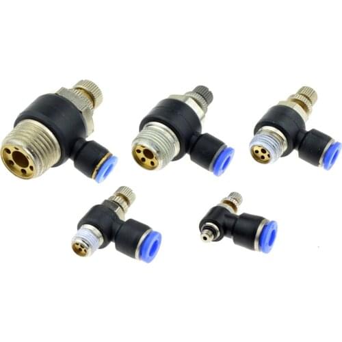 Pneumatic Speed Flow Controller 8mm 6mm 10mm 12mm OD Hose Tube 1/4"BSP 1/8" 3/8" 1/2" Male Gas Airflow Limit Valve Quick Fitting