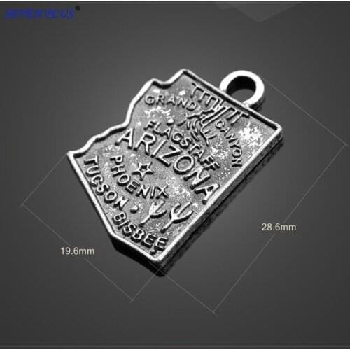 High Quality 50 Pieces/Lot 19.6mm*28.6mm Antique Silver Plated Arizona Map Charms