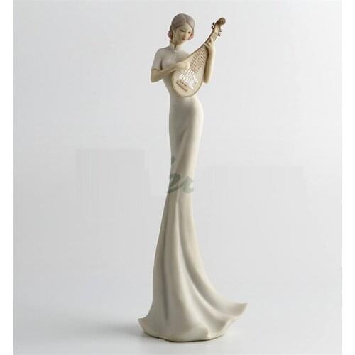 CHINESE STYLE PLAY LUTE WOMAN BAND ART SCULPTURE FIGURE STATUE RESIN CRAFT HOME DECORATION ACCESSORIES BIRTHDAY GIFT R3337