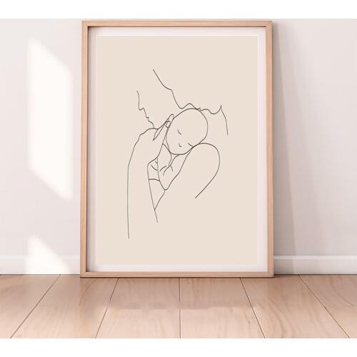 Family Couple Poster Newborn Mom Hands Line Art Canvas Poster Nursery Wall Art Pictures Abstract Painting Prints Baby Room Decor