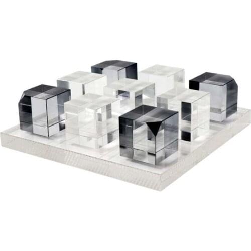 Modern simple transparent smoky gray crystal chessboard chess pieces decoration model room living room soft decorations