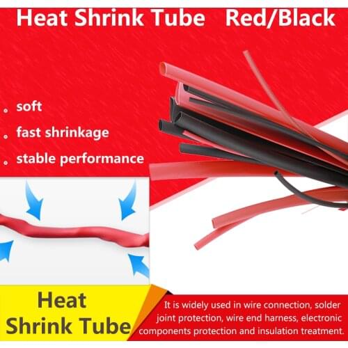1m 10PCS CZ Heat Shrink Tube Red/Black 1/1.5/3/4/5/8/20mm Silicon Wire Heated Tube Shrinkable RC Parts DIY