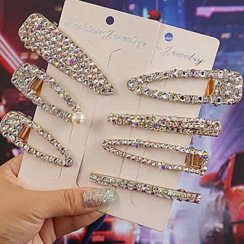 Fashion Korean Women Hair Accessories Ins Fashion Colorful Crystal Rhinestone Hair Clip Metal Aligator Hair Clips For Women