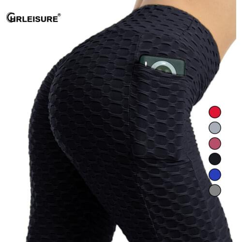 CHRLEISURE Women Seamless Sexy Anti Cellulite Pocket Leggings High Waist Fitness Workout Push Up Hip Lifting Sports Slim Pants