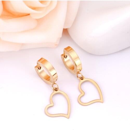 LUXUKISSKIDS Heart Dangle Korean Gold/Steel Earings Stainless Steel 2020Drop Earring For Women Fashion Jewelry Brinco pendientes