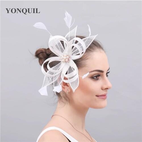 White Sinamay Wedding Headdress For Bridal Elegant Hat Fascinator Hair Accessories Hair Pin Bridal Ladies New Fashion Headwear