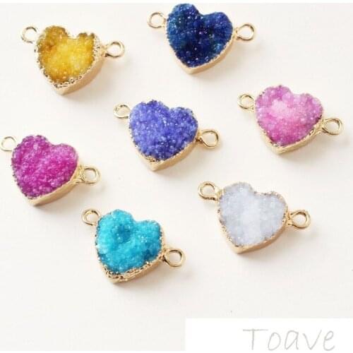 1pcs Natural Crystal Double Hanging Peach Heart Lovely DIY Bracelet Necklace Link Pendant Material Accessories