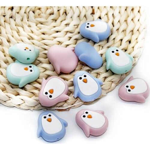 Cute-idea 10pcs Silicone Teether Beads DIY Penguin Baby Teether BPA Free Chewable Teething Pacifier Sensory Jewelry Baby Toys