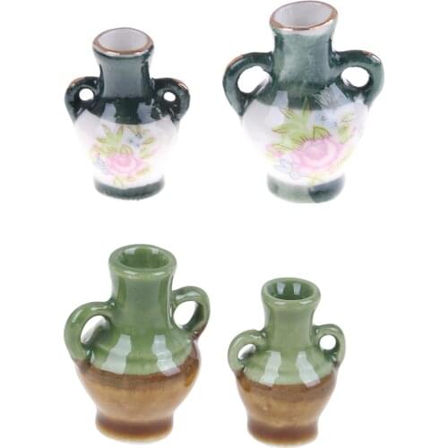 2pcs/set Furniture Simulation Rement Ceramic Flower Vase Doll House Toys for Kids Children Dollhouse Miniature Accessories