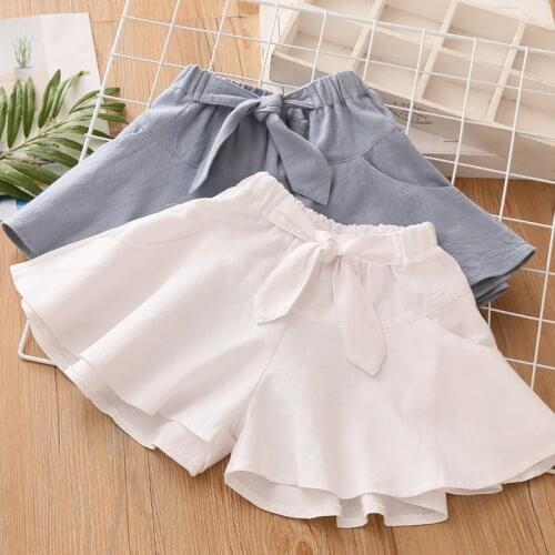 2021 Hot Summer Casual New Design 3 4 5 6 7 8 9 10 12 Years Cotton White Blue Short Culottes Hot Bow Shorts For Kids Baby Girl