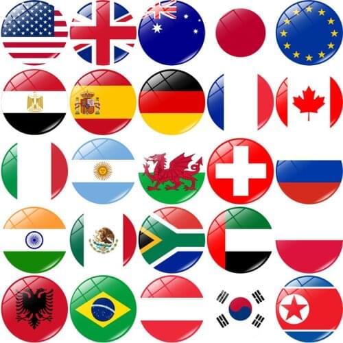 25PCS Glass World Flags Refrigerator Magnets National Flag Fridge Stickers USA Germany French Russia Spain Britain Countries
