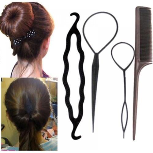 4pcs Fashion Hair Twist Styling Clip Stick Bun Maker Braid Tool Hair Accessories Donut Hair Braiding Hair Twist Styling Tool