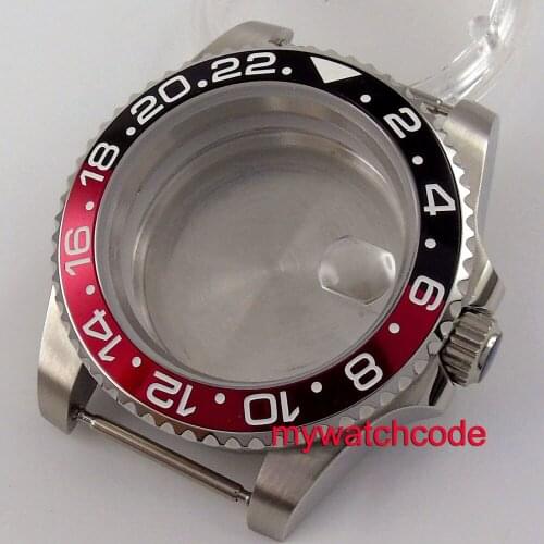 40mm Bliger Black And Red Ceramic Bezel 316L Stainless Steel Watch Case Magnifier Fit For NH35 Automatic Movement Mens Watch