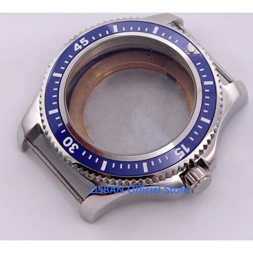 44mm Blue Ceramic Rotating Bezel 316L Stainless Steel Watch Case Fit ETA 2836 MIYOTA 8215 821A DG 2813 Movement
