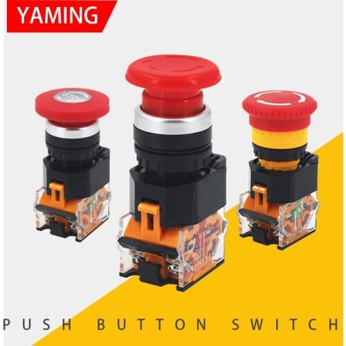 2pcs Power Supply Emergency Stop 22mm Push Button Switch Latching/Lock Red Mushroom Head Rotary Knob LA38-11ZS