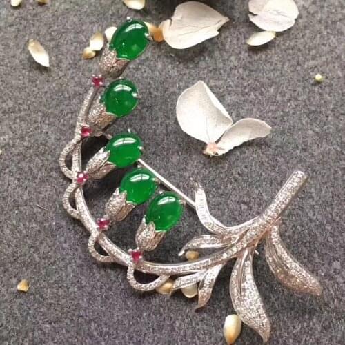 Natural And Real Jasper brooch Free shipping Natural real Jasper 925 sterling silver brooch 4*6mm 5pcs