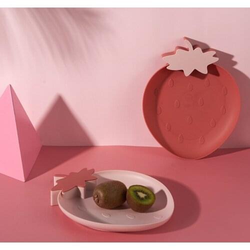 Strawberry Fruit Storage Plate Food Snacks Dessert Serving Platter Fork Storage Box Kitchen Candy Cake Salad Bowl Dish Holder