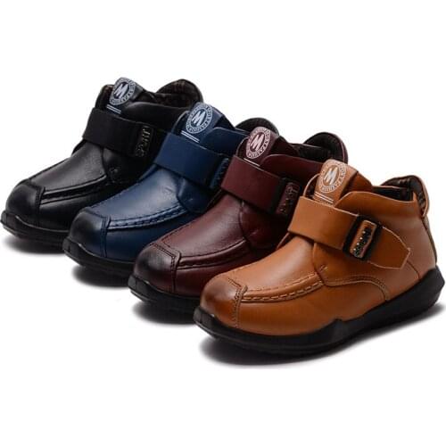 Children Snow Boots Fashion Winter Boys Shoes With Thick Plush Top Quality Genuine Leather Ankle Boots For Kids Size 26-37