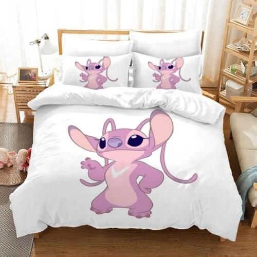 Disney Lilo & Stitch Cute Cartoon Pattern Bedding Set Duvet Cover Pillow Case Twin Full Queen King Size Give Kids Birthday Gift