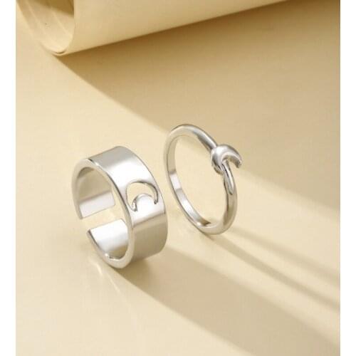 E56F Moon Ring For Women Men Couples Matching Best Friend Trendy Promise Rings Set For Teen Girls Thumb Jewelry