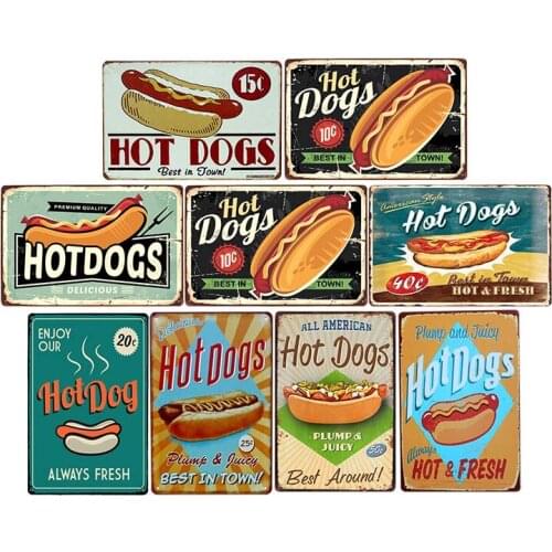 Hot Dog Poster Vintage Metal Tin Signs Food Europe Restaurant Decorative Fast Food Shop Pub Wall Decoration 20x30cm