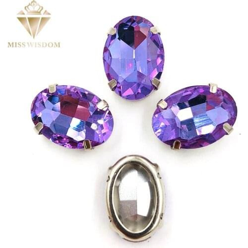 10X14/13X18mm Crystal Violet Oval Copper claws hollow thick bottom high quality glass crystal Sew on rhinestones DIY accessories