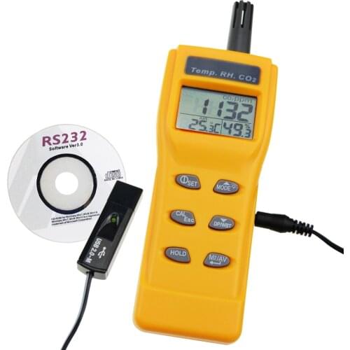 CO2, RH & Temp Real-Time Monitor Kit Set w/PC Software Recording Analyzer, Portable Indoor Air Quality Carbon Dioxide Meter