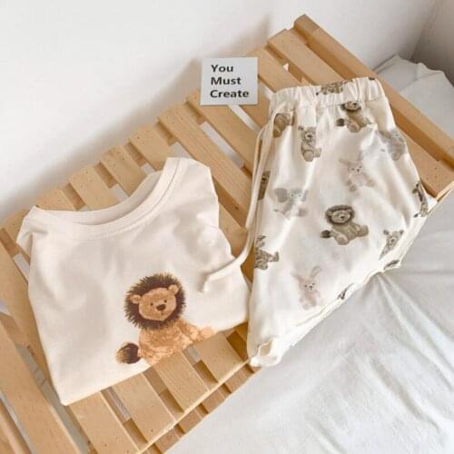 Summer Pajamas Set For Women Kawaii Pijama 2 Pieces Homewear With Shorts Cartoon Lion Bunny Nightgown Girls Sleepwear