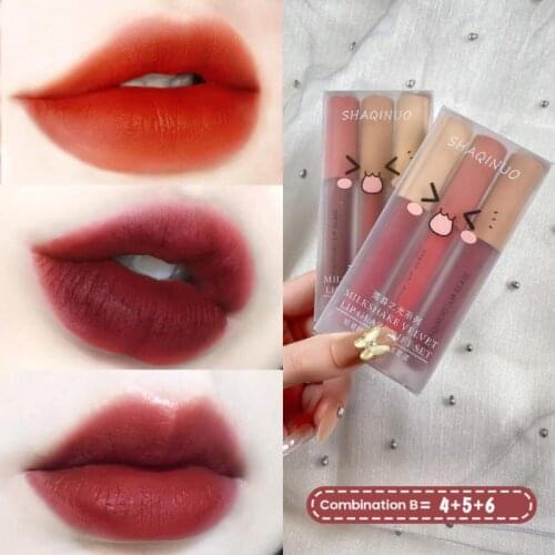 SHAQINUO Matte Lip Glaze Lip Gloss Waterproof Non-stick Cup Liquid Silky Lipstick Long Lasting Sexy Red Lip Makeup TSLM2