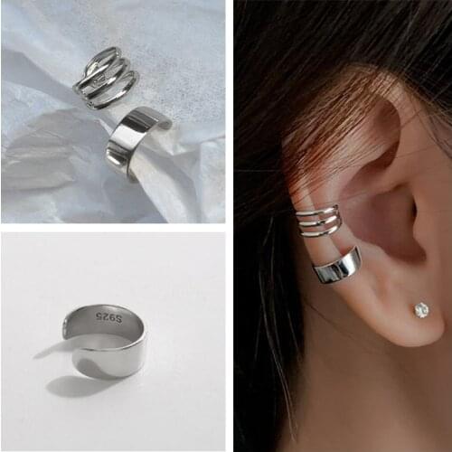 100% Silver 925 Sterling Earrings For Women Jewelry Trendy Asymmetry Earring Clip Female No Hole Accessories Girl Fashion Gift