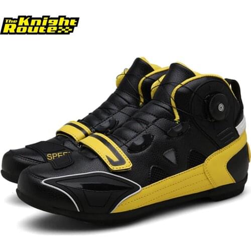 Yellow Motorcycle Boots Moto Boots Riding Shoes Men Breathable Motocross Motorbike Biker Chopper Boots Touring Ankle Shoes