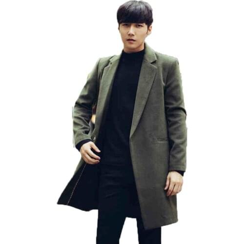 Mens Long Casual Medium Turn-down Collar Trench Men Jacket Coats Brand-Clothing Army Green Mens Coat Overcoat WUJ1102