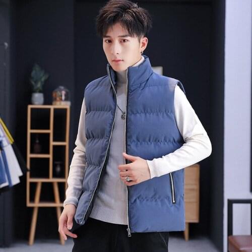 Mens Vest Winter Down Casual Waistcoat Sleeveless Jackets Men Oversized Warm Cotton-Padded Thick Mens Clothing Slim Pocket