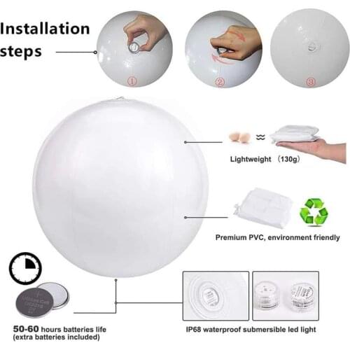 LED Light up Inflatable Ball with 16 Colors Changing 4 modes Luminous Pool Volleyball Glow Pool Beach Balls Toy for Kids Adults