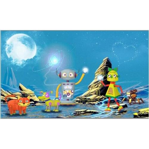 Custom photo mural on the wall 3d wallpaper Cartoon Sci-Fi Planet Robot Alien Childrens Room home decor wallpaper for walls 3 d