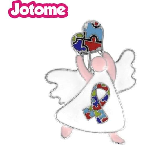 Autism Awareness Silver Angel Enamel Pin Brooch