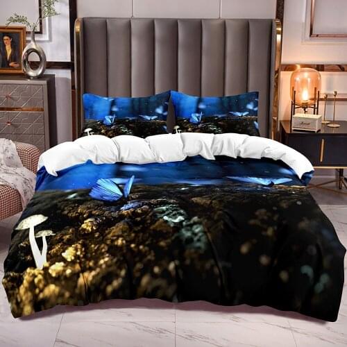 Duvet Cover with Blue Butterfly Print Kids Comforter Cover Bedding Sets with Microfiber Soft Quilt Cover