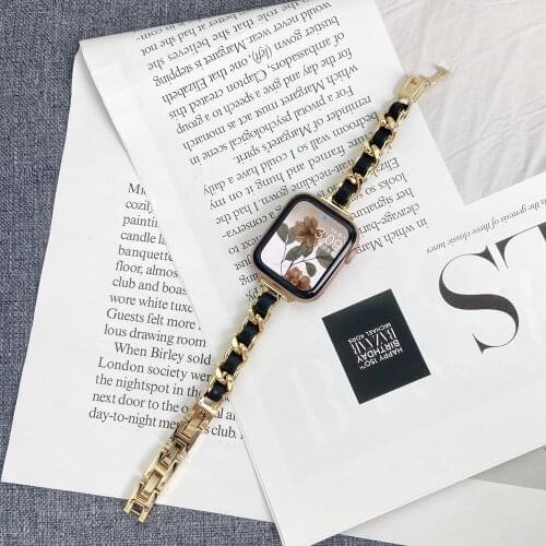 Popular Metal with Leather Band for iWatch 38/40mm SE 4 5 6 Silm Bracelet for Iwatch Stainless Steel Strap 42/44mm Series 1 2 3