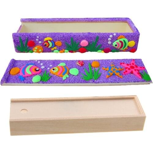 Natural Unfinished Wood Storage Box Rectangle Pencil Case for DIY Art Craft