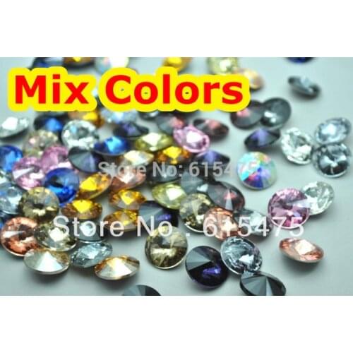 100pcs/lot Mixed Colors 8mm,10mm,12mm,14mm,16mm,18mm,20mm Chinese Top Quality Round Fancy Stone Rivoli glass beads