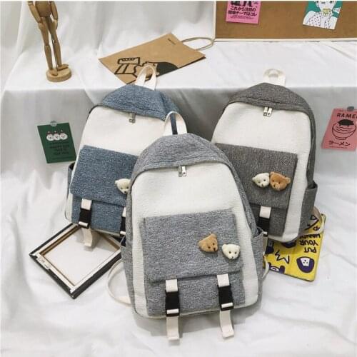 Cute Bear Backpack Students Bookbag Women Travel Shoulder Bag Mochila Feminina Teenager Girls Laptop Bagpack Cotton School Bags