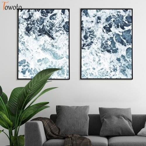 Sea Water Print Nordic Poster 50x70 Blue Ocean Waves Wall Art Seascape Canvas Painting Coastal Wall Pictures for Living Room