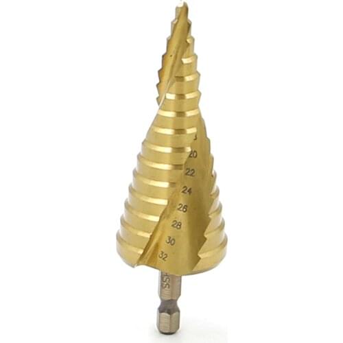 HSS Step 4241 Drill Bits 4mm-32mm Spiral groove Power Tools 1/4'' hex shank Wholesale Price 15 steps metal Drilling Titanium