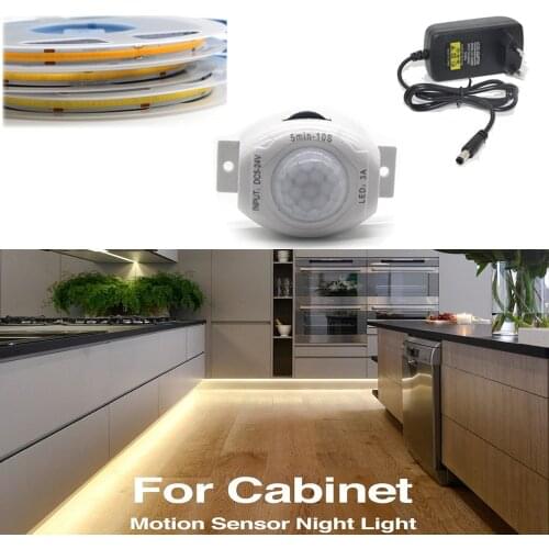 DIY Kitchen Cabinet Light Tape LED Motion Sensor DC12V Highlight COB LED Strip Light Wireless PIR LED Lamp Stairs Wardrobe Lamp