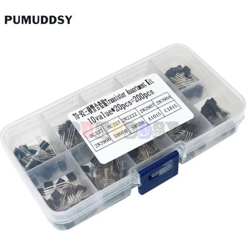 Transistor Assortment Kit 10value 200PCS BC337 BC327 2N2222 2N2907 2N3904 2N3906 S8050 S8550 A1015 C1815,Transistors Box Pack