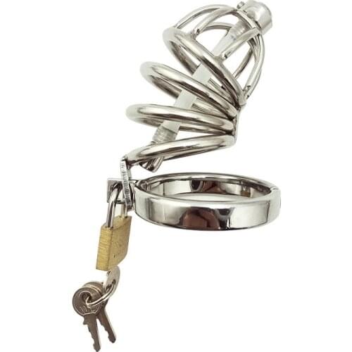 Stainless steel Male long cage Chastity Device urethral sound metal chain cock penis ring lock BDSM restraint sex toy for men