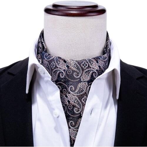 Paisley Silk Ascot Tie For Men Suit Wine Black Navy Mens Necktie Jacquard Set Fashion Pocket Square Cufflinks Barry.Wang AS-017