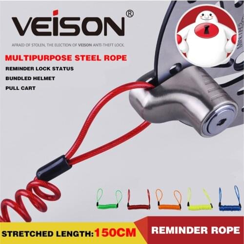 VEISON Length 1.5M Disc Brake Lock Warning Rope Fixing Cable Helmet Anti-theft Spring Ropes for Motorcycle Bike Bicycle Scooter